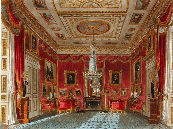 The Rose Satin Drawing Room, Carlton House, z „Historii rezydencji królewskich”, ryty: Daniel Havell (1785-1826), William Henry Pyne (1769-1843) autorstwa Charles (after) Wild