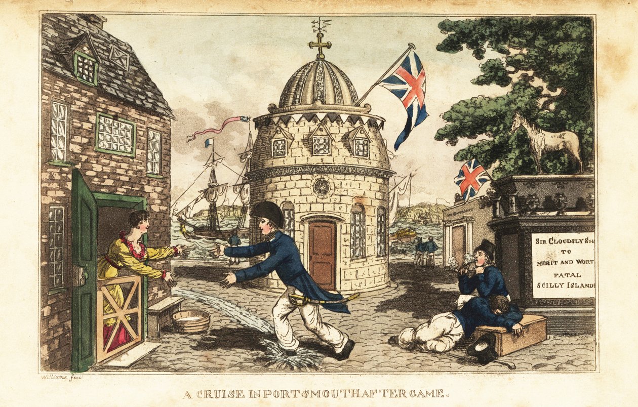 Johnny Newcome na przepustce na lądzie odwiedza Poll Raffle prostytutkę w Prospect Row autorstwa Charles (c.1797 1850) (after) Williams