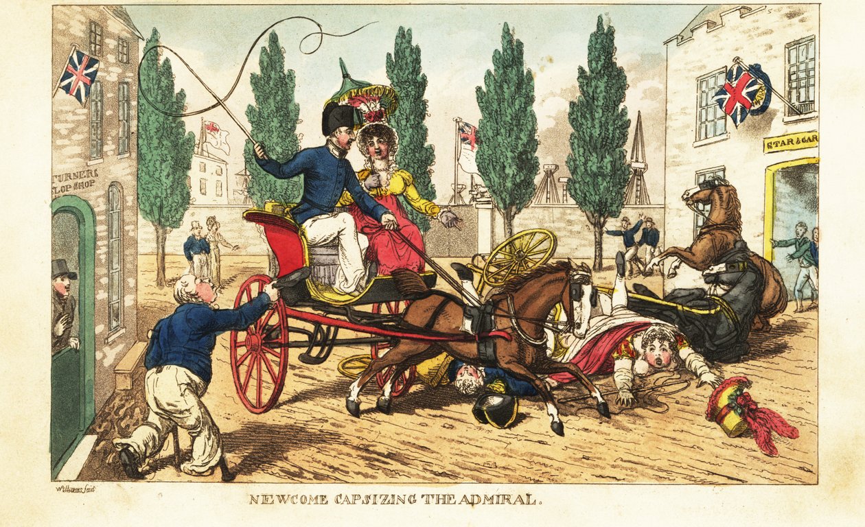 Midshipman Newcome rozbija swój koncert w dwukonnym powozie admirała w Gosport autorstwa Charles (c.1797 1850) (after) Williams