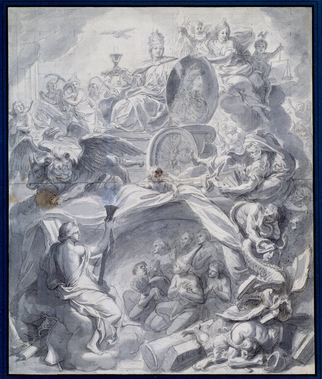 Alegoria: „”Zwycięski Kościół Herezji czyli triumf religii”” Rysowanie gwaszu i pranie warsztatu Charlesa Lebruna (Le Brun) (1619-1690) XVII-wieczny Paryż, Musee du Louvre autorstwa Charles (studio of ) Le Brun