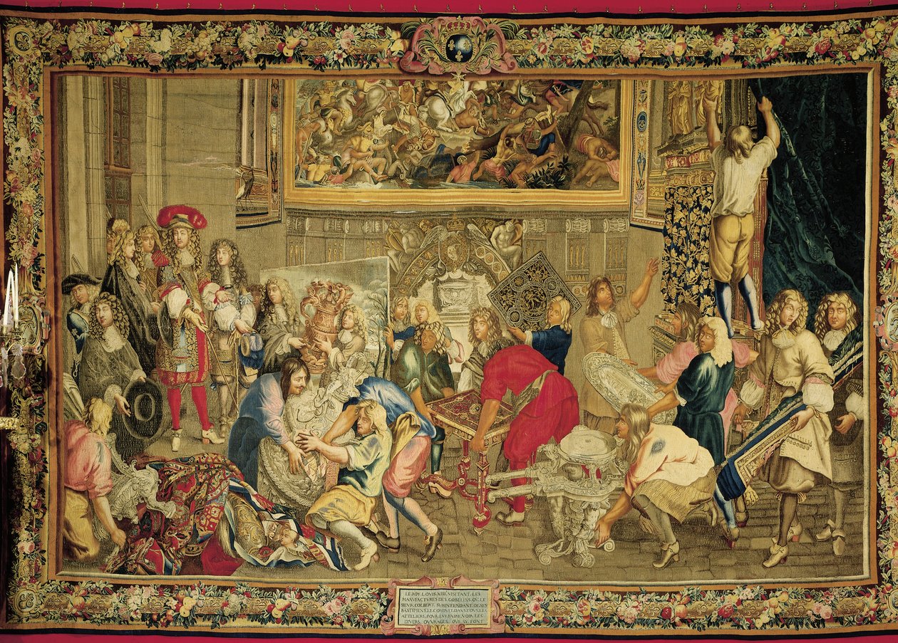 Ludwik XIV z wizytą w Fabryce Gobelinów autorstwa Charles (studio of ) Le Brun