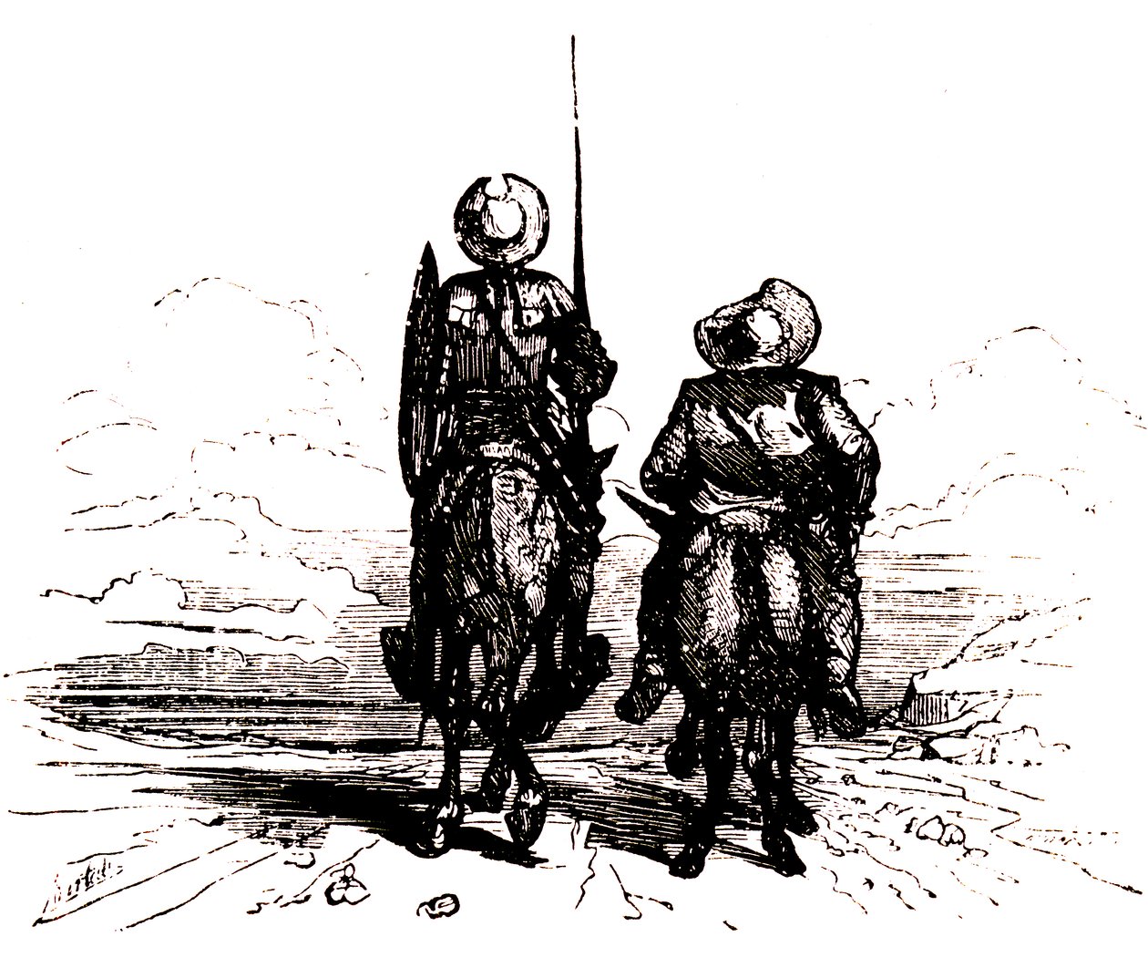 Don Kichot na koniu, obok Sancho na ośle autorstwa Charles Albert d