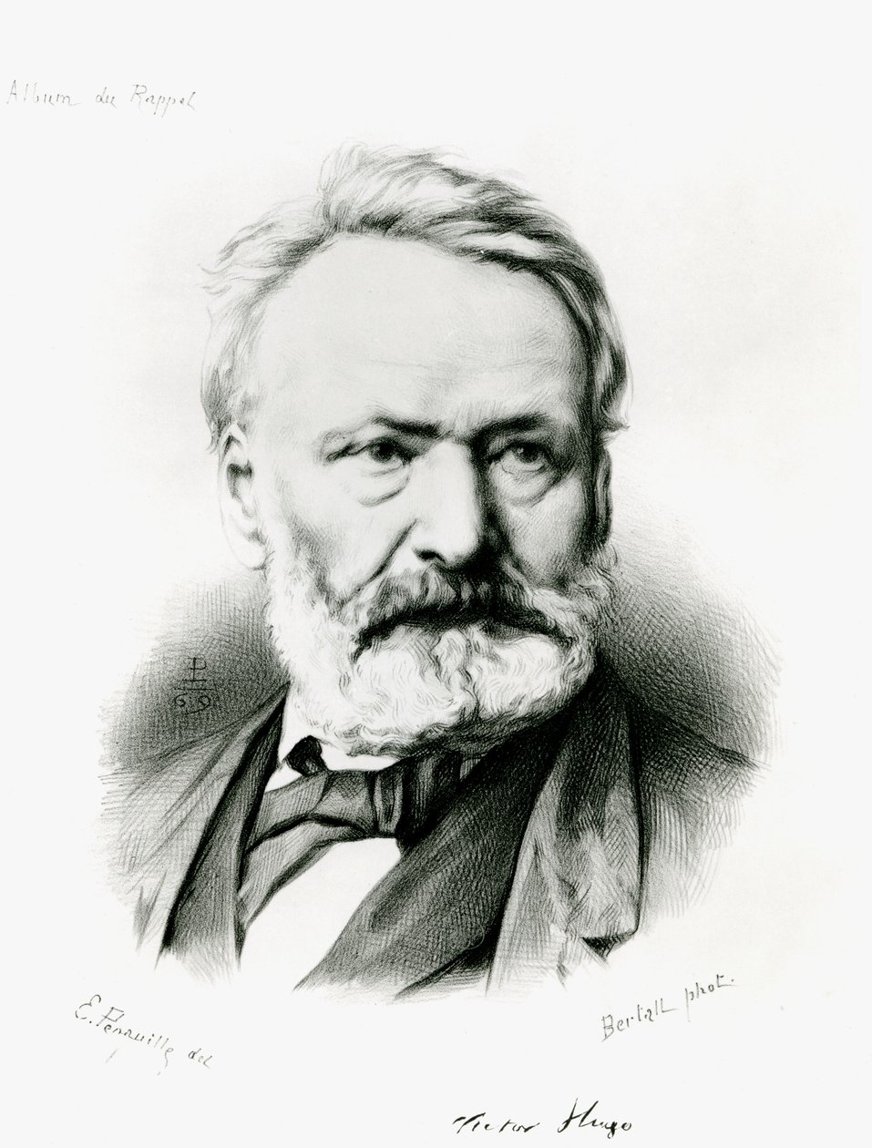 Portret Victora Hugo (1802-1885) z „Album du Rappel”, ryty na podstawie fotografii Edme Penauille (zm.1871) 1869 autorstwa Charles Albert d Arnoux Bertall