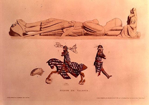 Wizerunek nagrobny rycerza Aymera De Valence, hrabiego Pembroke (zm.1324), wyd. 1811 autorstwa Charles Alfred Stothard