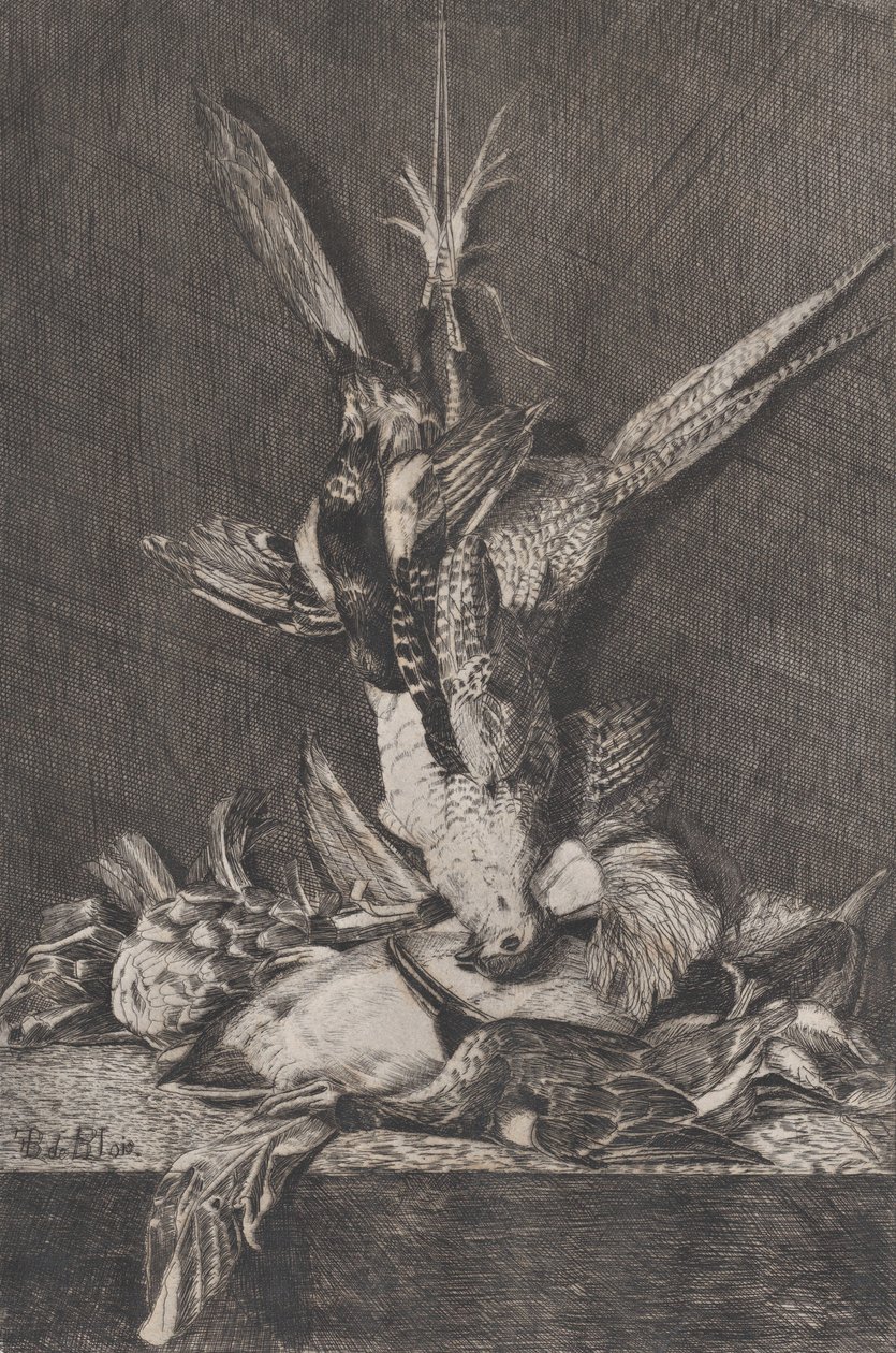Trofeum myśliwskie z ptakami łownymi i karczochami, 1850-1900. autorstwa Charles Alphonse Deblois