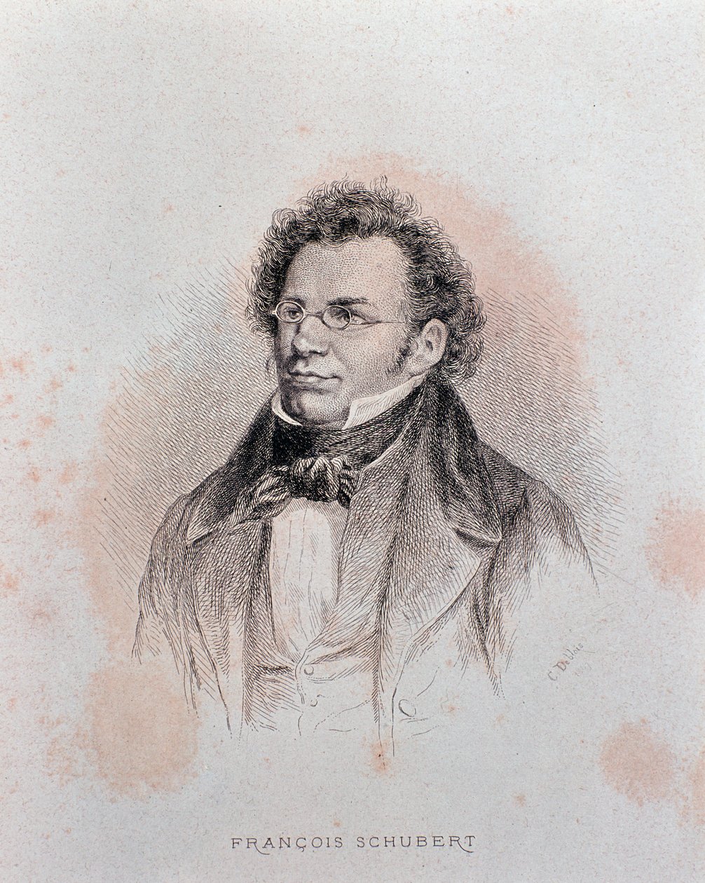 Portret Franza Schuberta (rycina autorstwa Charles Alphonse Deblois