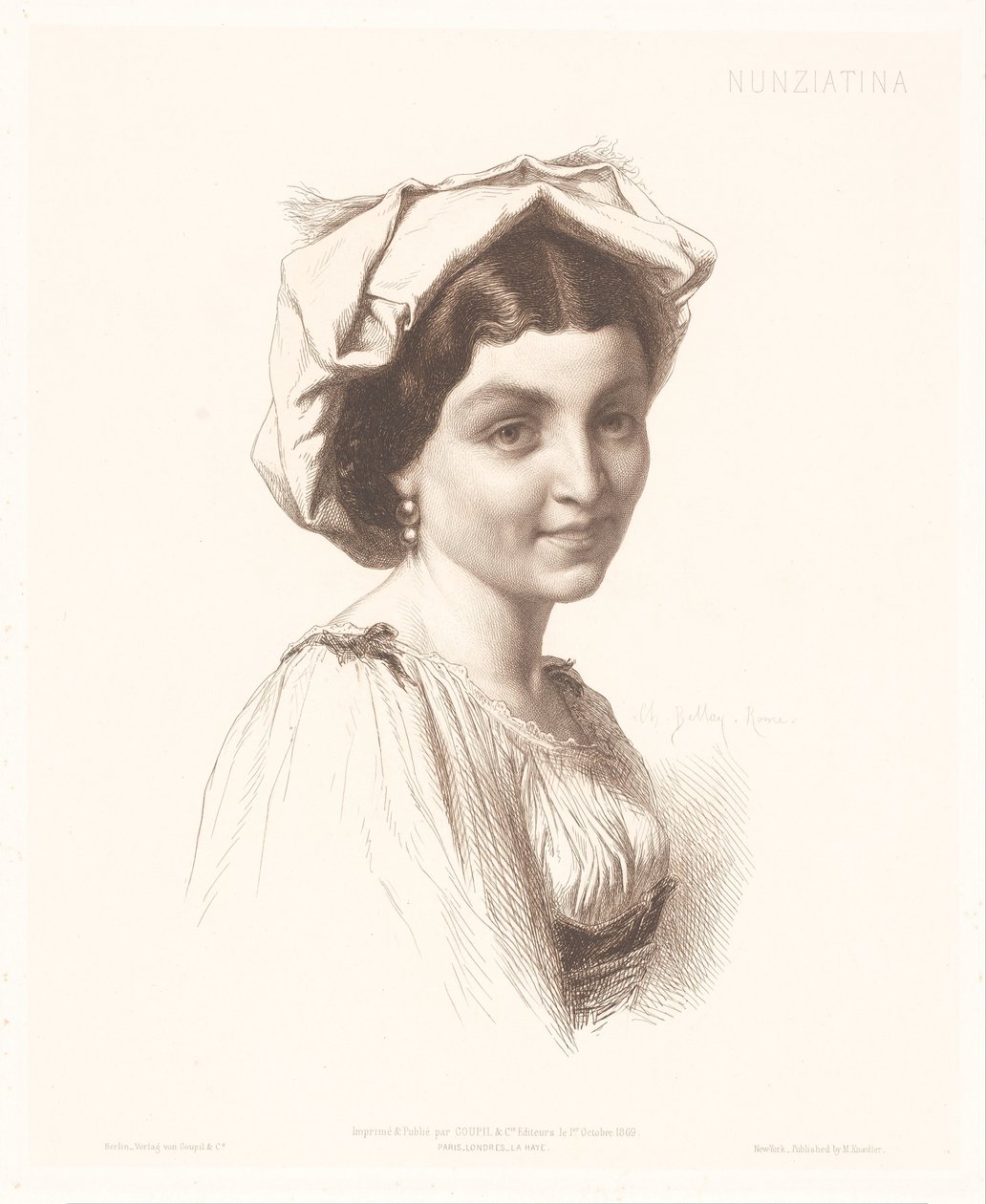 Portret włoskiej kobiety Nunziatina (tytuł na obiekcie) Portrety Włoszek (tytuł serii) autorstwa Charles Alphonse Paul Bellay