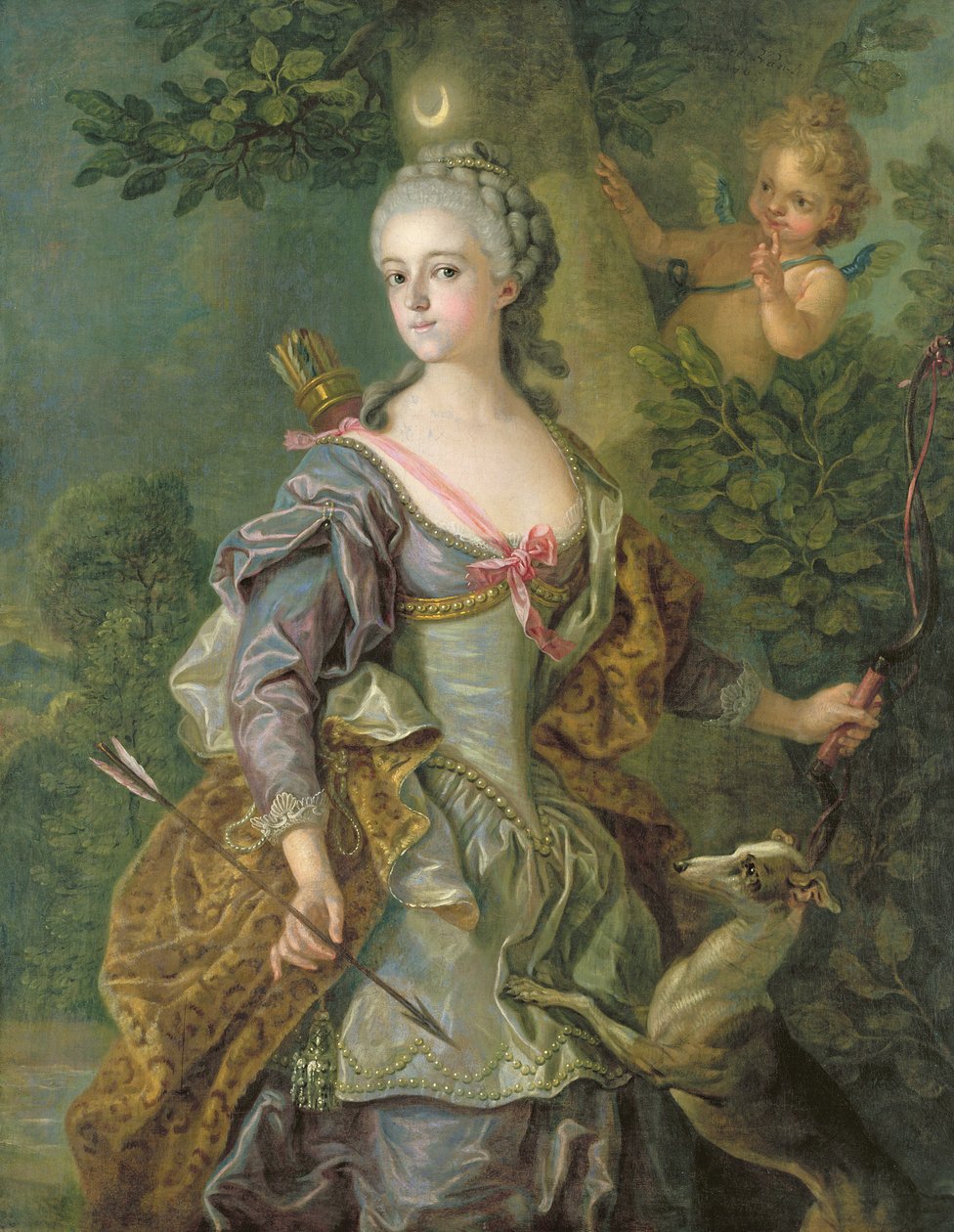 Luise Henriette Wilhelmine von Anhalt-Dessau (1750-1811) jako Diana, 1765 autorstwa Charles Amedee Philippe van Loo