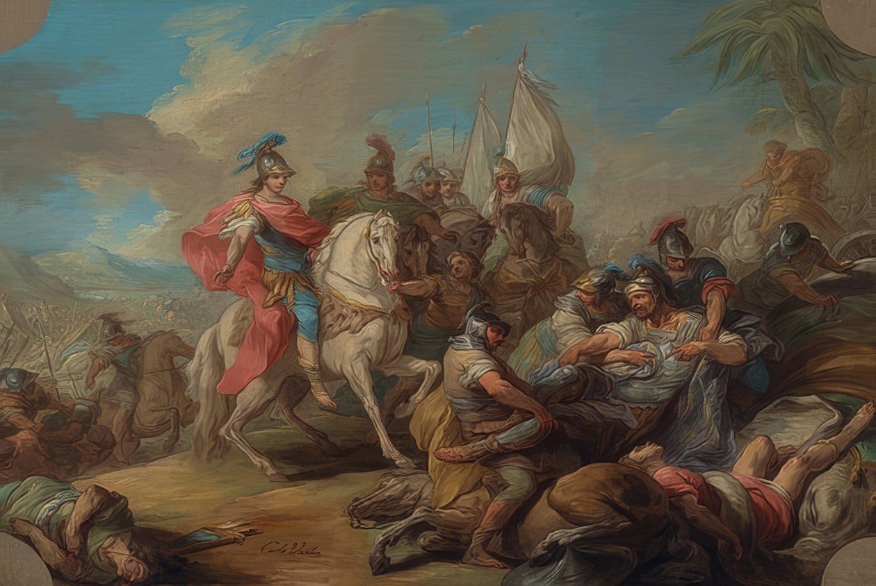 Zwycięstwo Aleksandra Wielkiego nad Porusem. Około 1738 autorstwa Charles André van Loo