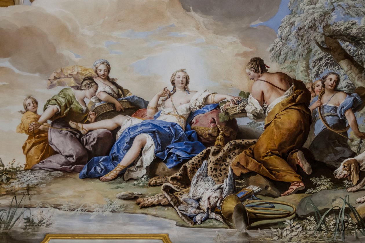 Reszta Diany wśród nimf, Charles-Andre van Loo (1705-1765), fresk autorstwa Charles André van Loo