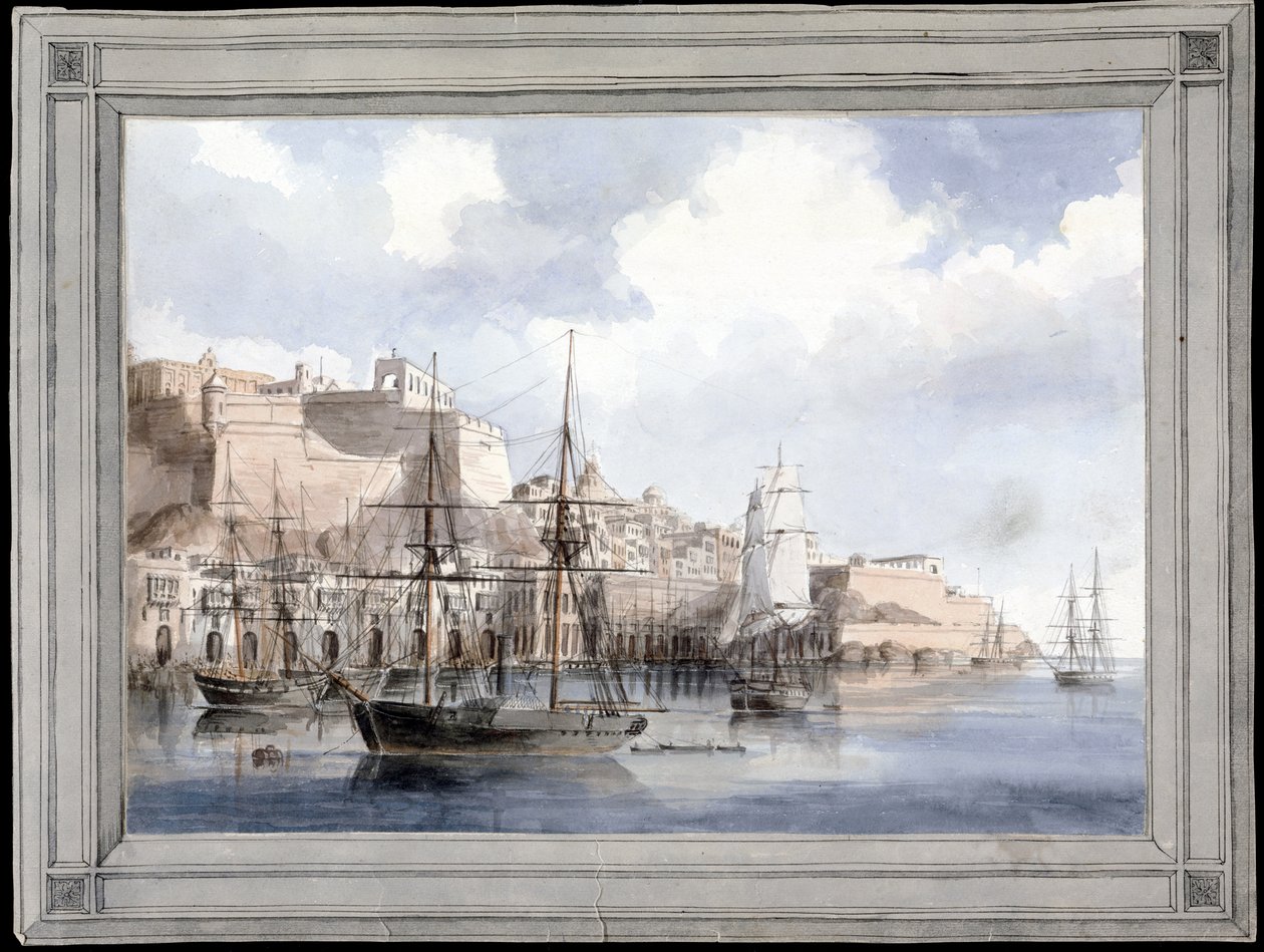 Vue de Malte (Widok na Maltę) (wielki port Valletty z Fortem Sant Angelo) - Obraz Charlesa Andrew Dyce