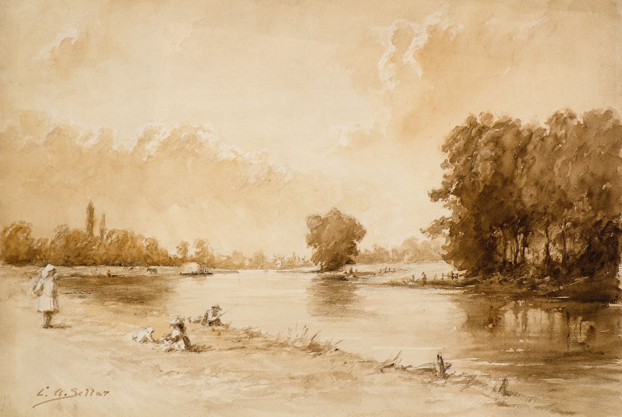 Tamiza w pobliżu Kew (akwarela) autorstwa Charles Andrew Sellar