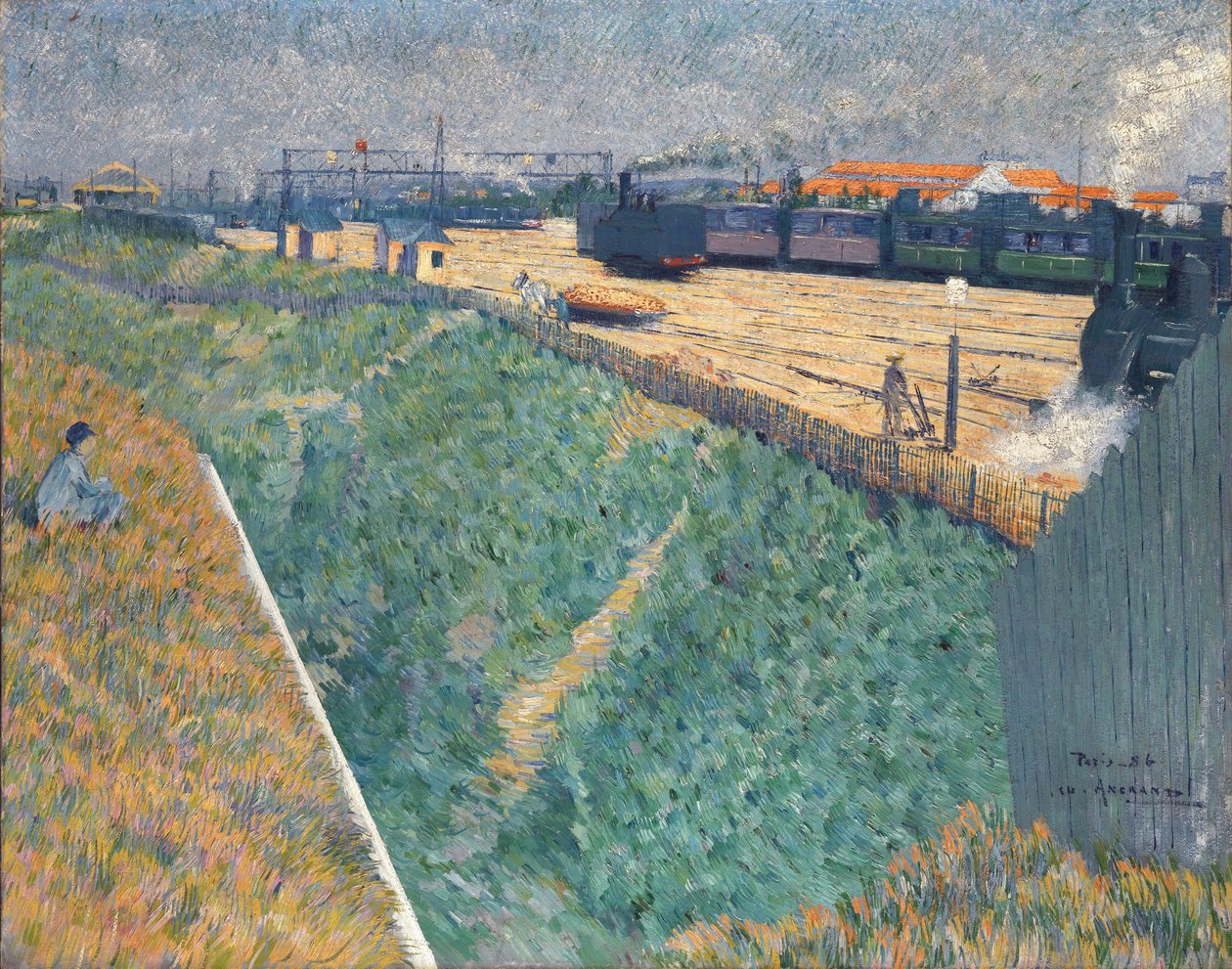 Angrand, Charles (1854-1926) Zachodnia kolej przy wyjściu z Paryża Olej na płótnie 1886 National Gallery, Londyn 73x92 autorstwa Charles Angrand