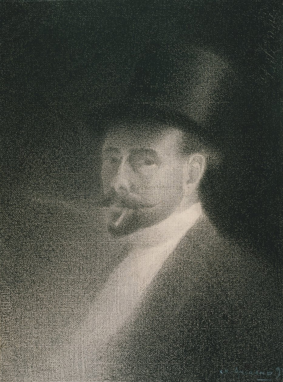 Autoportret, 1892 (kredka Conté na białym papierze układanym na płycie) autorstwa Charles Angrand