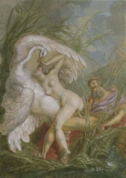 Leda i łabędź, z Histoire Universelle autorstwa Charles Antoine (attr. to) Coypel