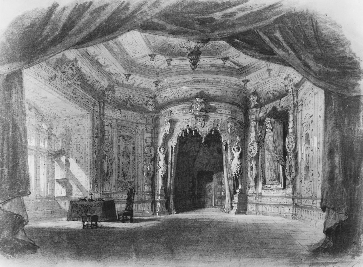 Scenografia dla Don Giovanniego, opera Wolfganga Amadeusza Mozarta (1756-91) (wc na papierze) autorstwa Charles Antoine Cambon