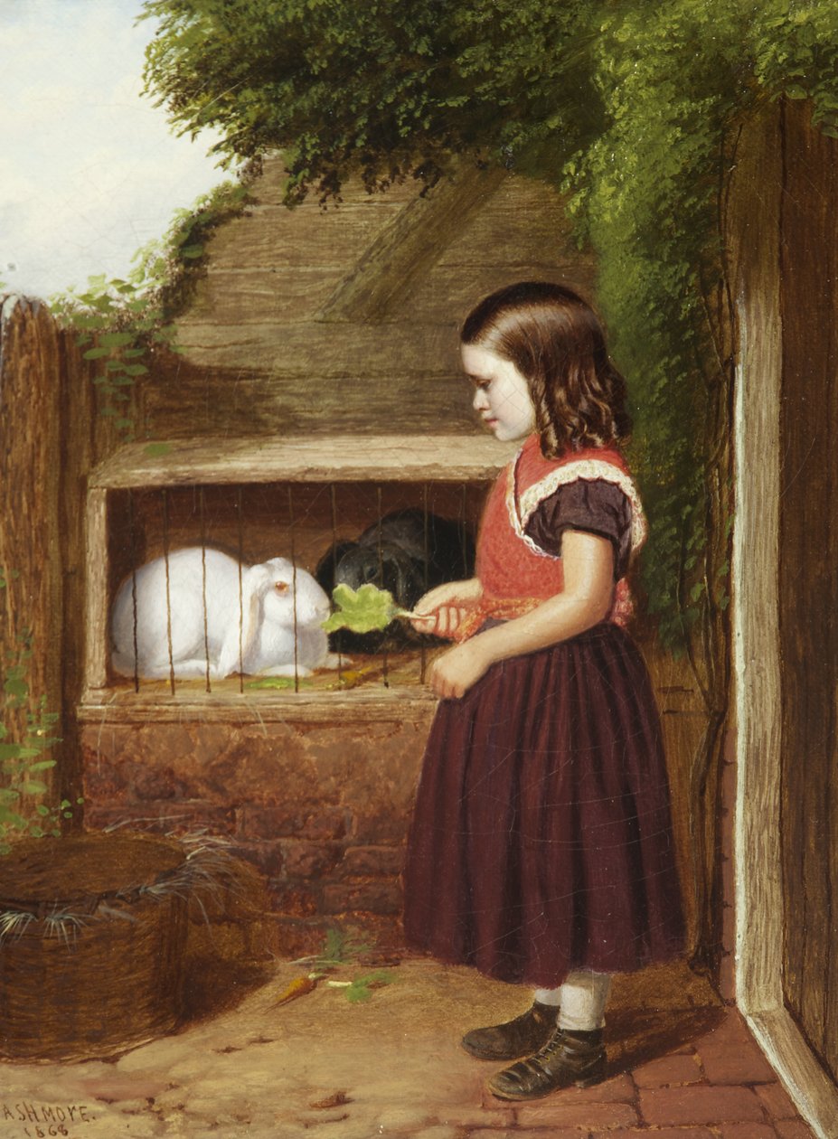 Nakarmienie królików, 1868 autorstwa Charles Ashmore