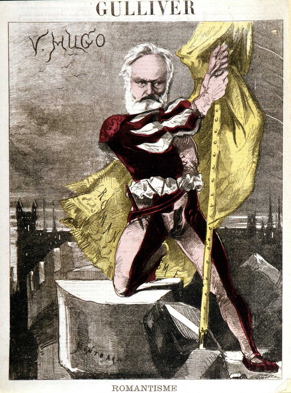 Karykatura Victora Hugo autorstwa Georgesa Montbarda (1841-1905). „”Guliwer – romantyzm”” autorstwa Charles Auguste Loye
