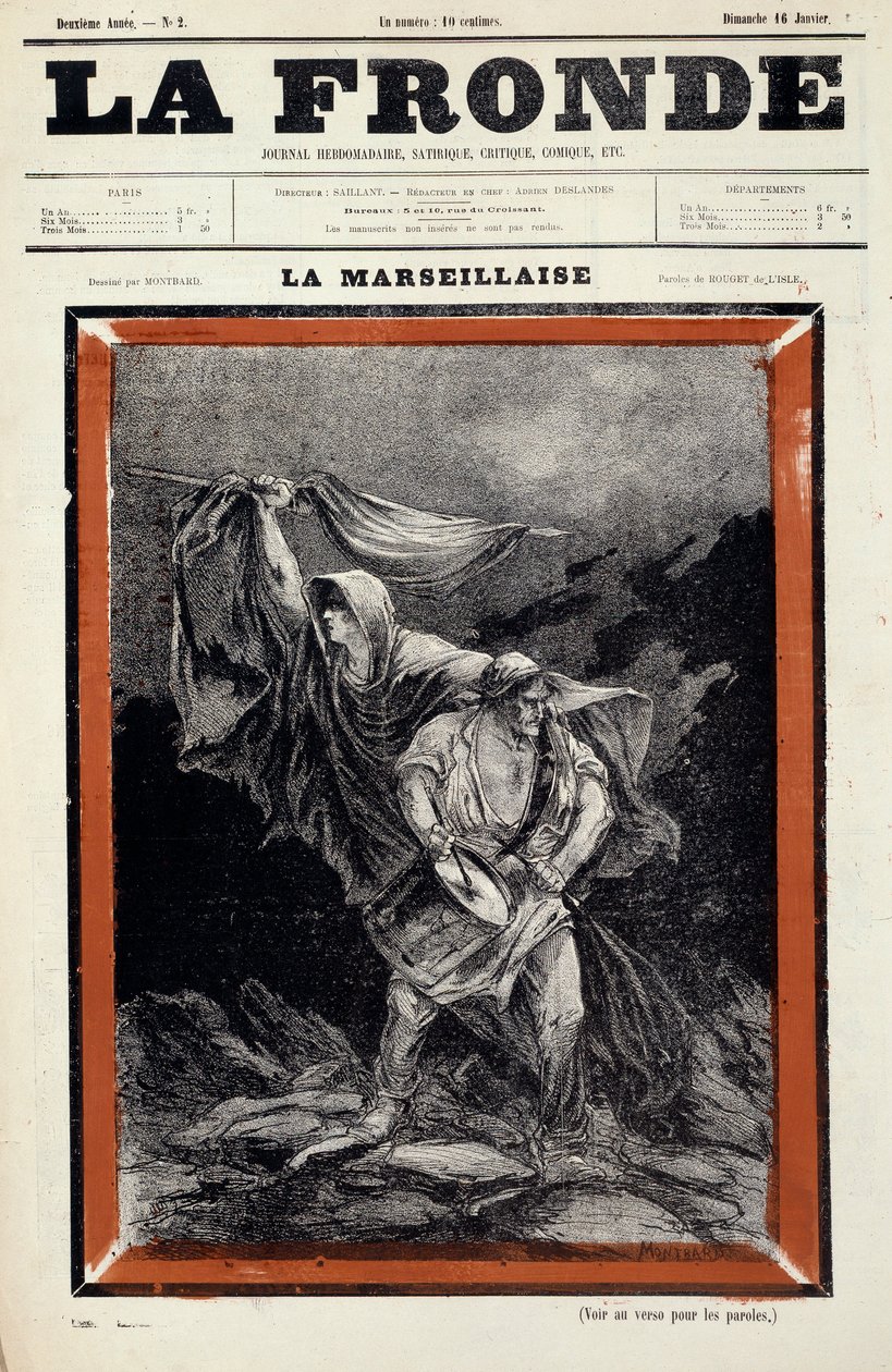 La marseillaise dessin pojawiła się w gazecie la sling. Grawerowanie Charles Auguste Dit Montbard Loye (1841-1905) autorstwa Charles Auguste Loye