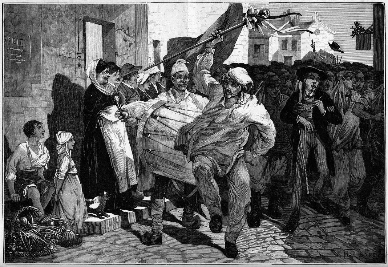 Służba wojskowa: losowanie w Burgundii, poborowi pod Macon. Grawerowanie autorstwa Montbarta w „” The Illustrous World”” nr 1299 z 18 lutego 1882 r. autorstwa Charles Auguste Loye