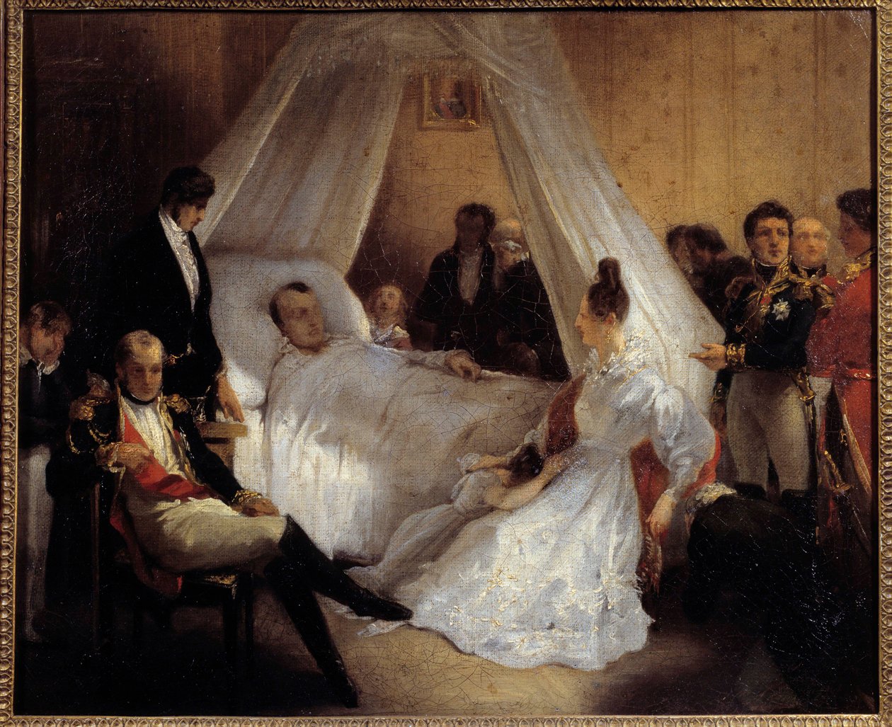 Cesarz Napoleon I (1769-1821) na łożu śmierci 5.05.1821 na wyspie Świętej Heleny Obraz Karola Augusta Steubena (1788-1856) 1821 nd. 0,37x0,45 m Ile d