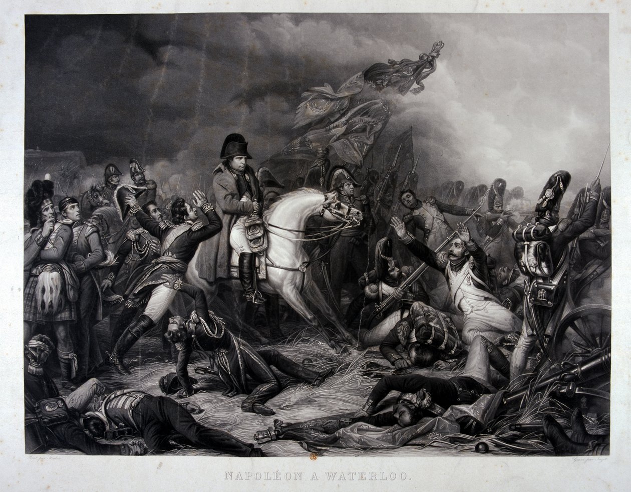 Napoleon (1769-1821) w bitwie pod Waterloo, 1815 (mezzotinta) autorstwa Carl von Steuben