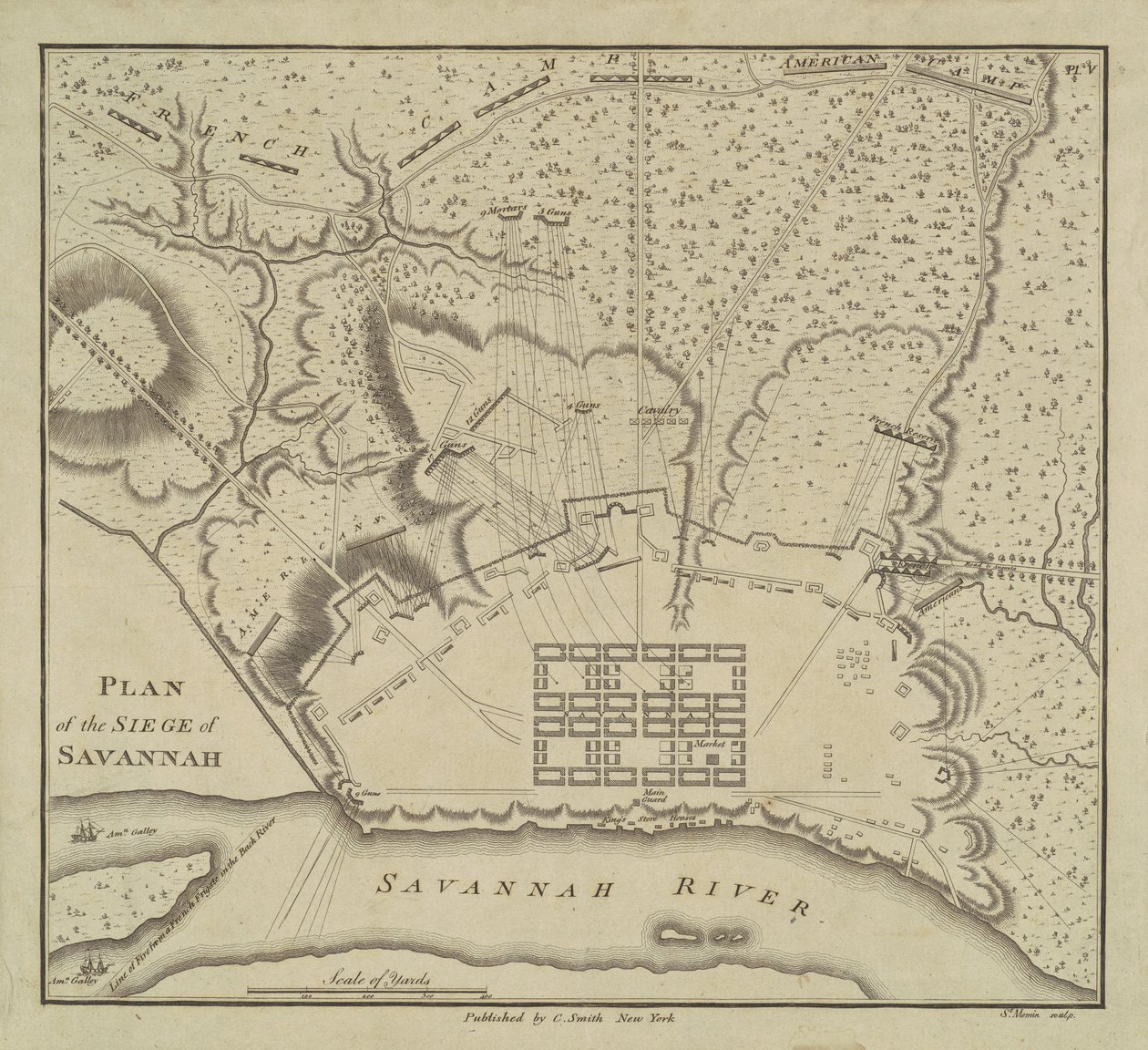 Plan oblężenia Savannah autorstwa Charles B. J. Févret de Saint Mémin