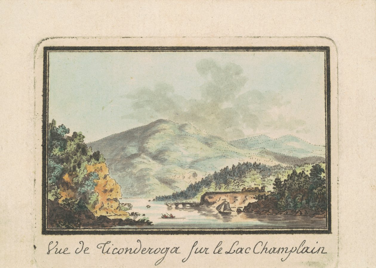 Widok Ticonderoga z jeziora Champlain autorstwa Charles B. J. Févret de Saint Mémin