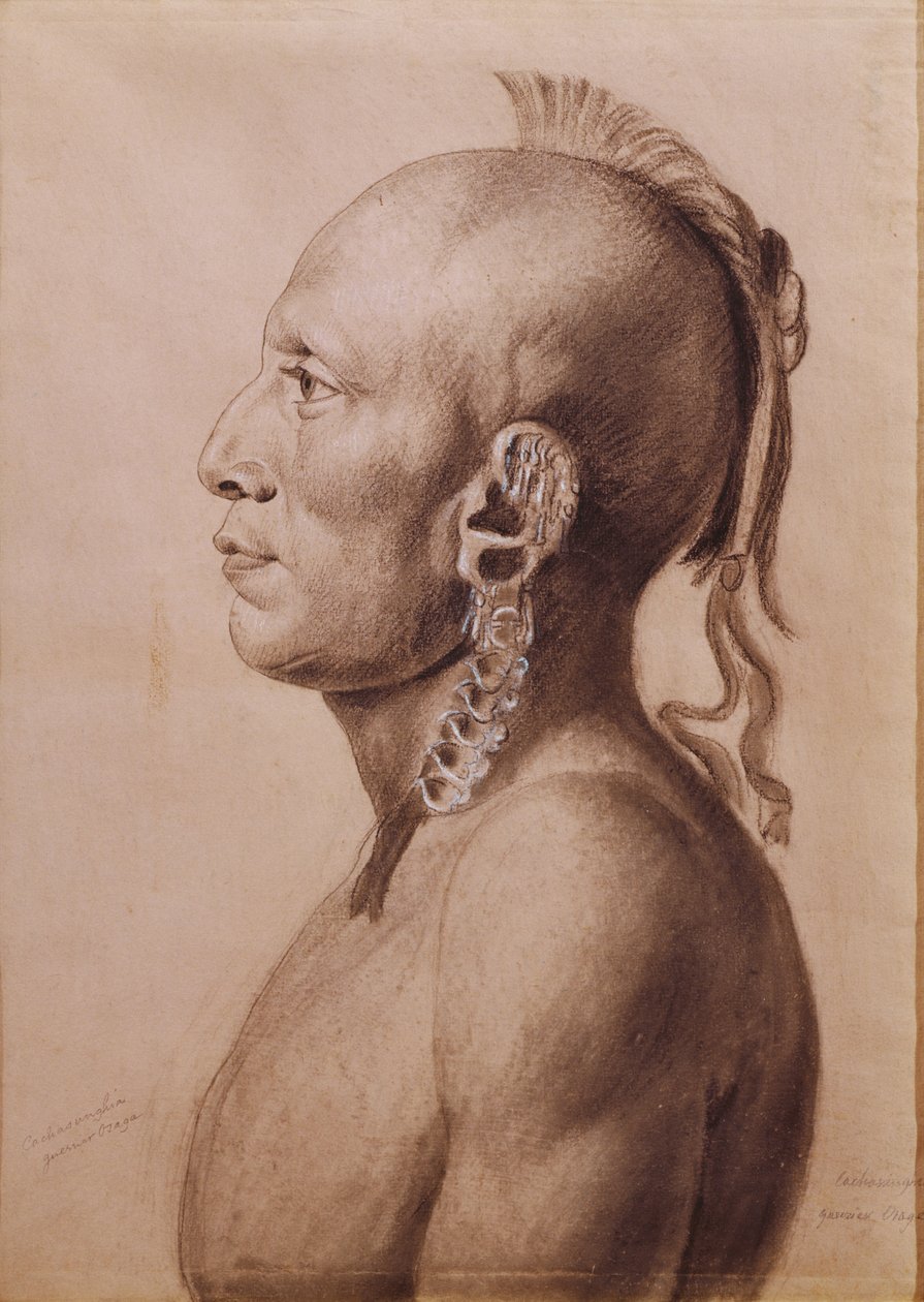 Cachasunghia, Wojownik Osagów, 1806 (ołówek i węgiel na papierze) autorstwa Charles Balthazar Julien Févret de Saint Mémin