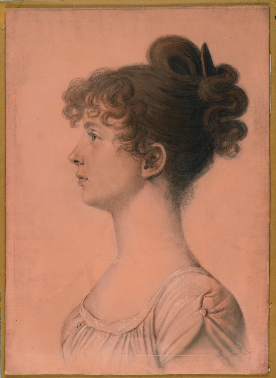 Portret Elizabeth Bland Mayo z Powhattan Seat, ok. 1808 (węgiel, biała kreda i pastelowa kredka bistre na papierze leżącym na pokładzie) autorstwa Charles Balthazar Julien Févret de Saint Mémin