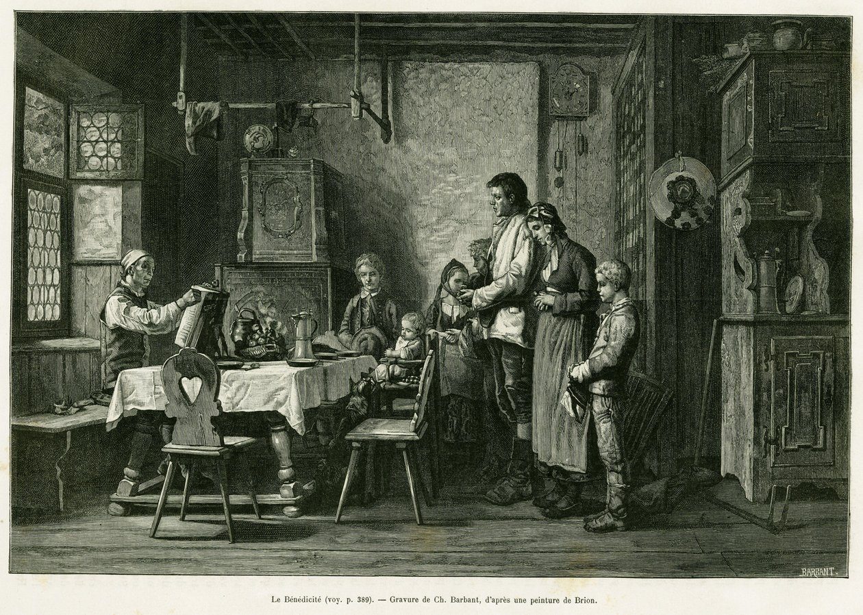Benedycyt. Barbant według obrazu Briona, ilustrujący opowiadanie Przez Alzację i Lotaryngię, autorstwa Charlesa Grada, niemieckiego zastępcy, w 1884 r. w tour du monde 1886, w reżyserii Edouarda Chartona (1807-1890), Hachette, Paryż. autorstwa Charles Barbant