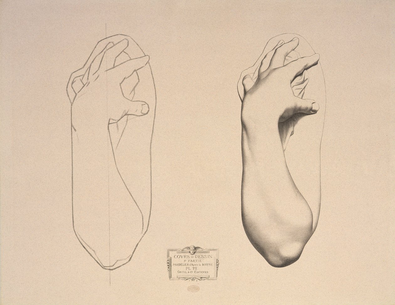 Wygięte ramię kobiety, płyta 22 z Cours de Dessin, tom I, Modeles dapres la bosse, c.1868 autorstwa Charles Bargue