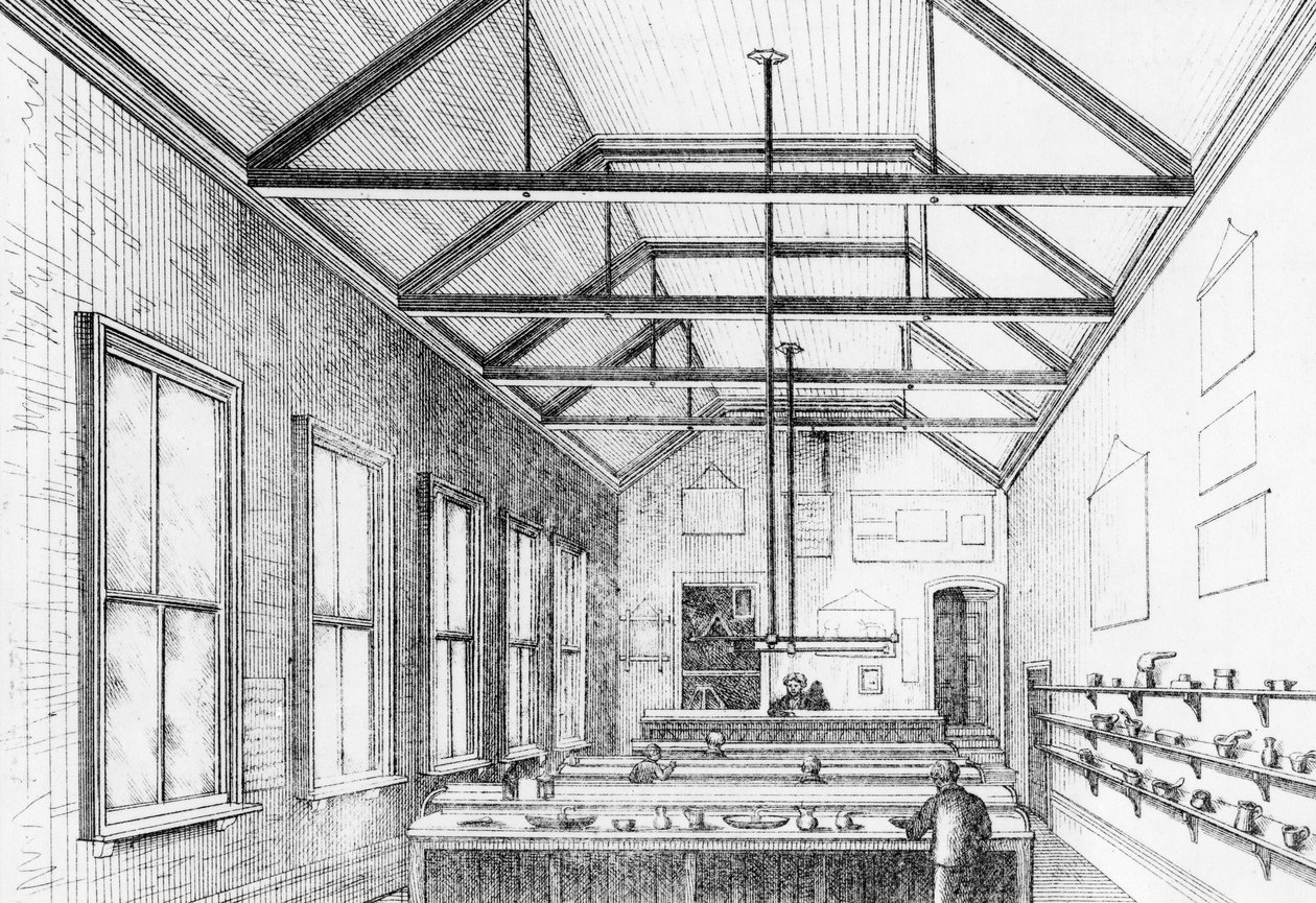 Laboratorium chemiczne, Dulwich College, c.1870 (litografia) autorstwa Charles Barry