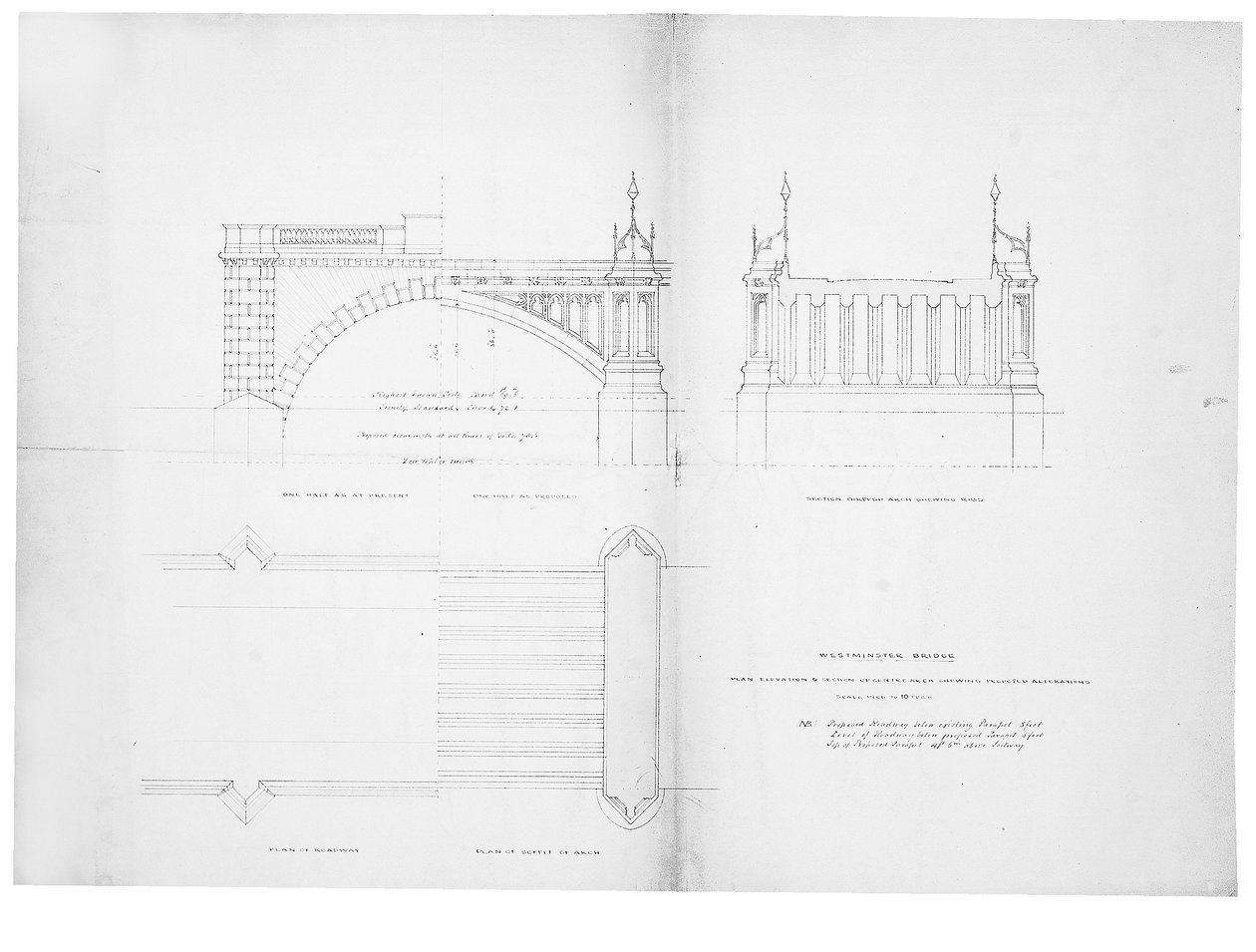Projekt i elewacja dla Westminster Bridge autorstwa Charles Barry