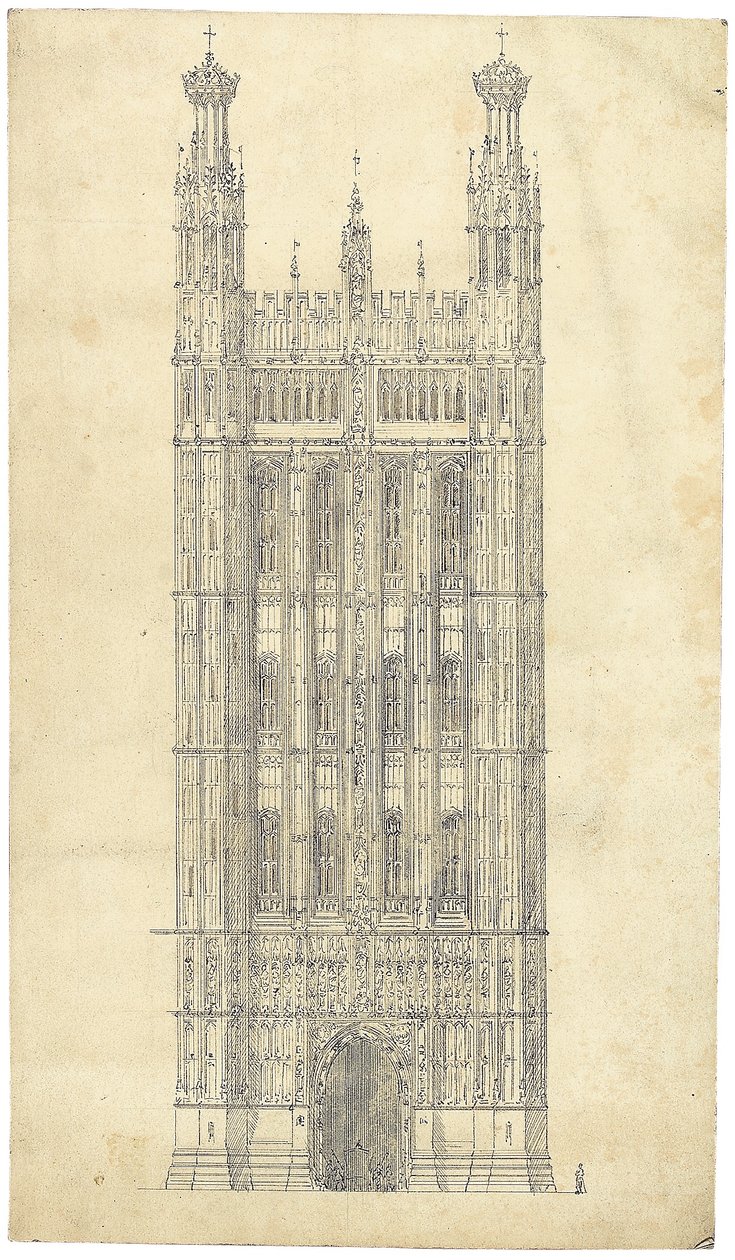 Rysunek dla Houses of Parliament, c.1836-40 (pióro i atrament na papierze) autorstwa Charles Barry