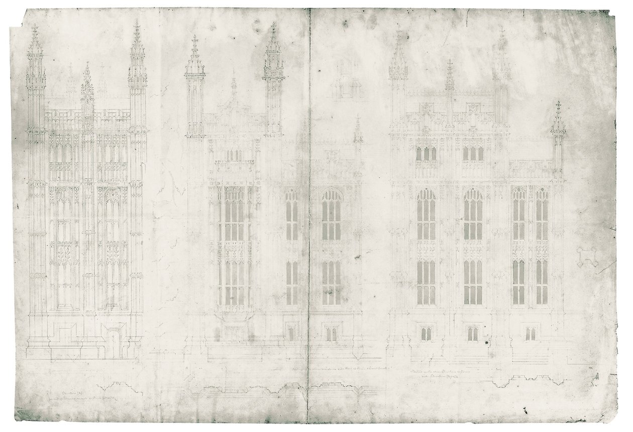 Rysunek dla Houses of Parliament, c.1836-40 (pióro i atrament na papierze) autorstwa Charles Barry