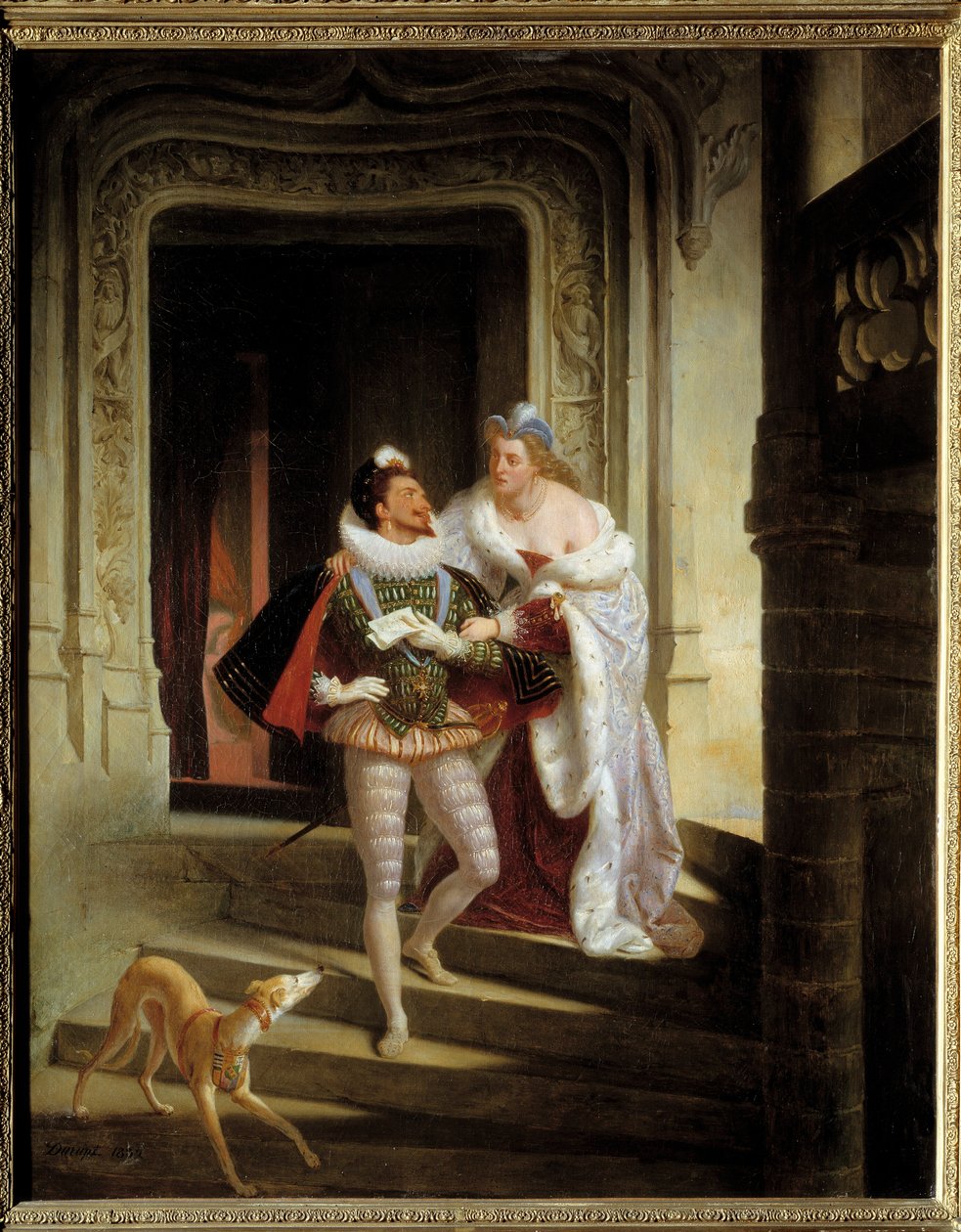 Markiza Noirmoutiers, Charlotte de Beaune Semblancay (1551-1617) starająca się zboczyć z trasy Henryka I Lotaryńskiego, księcia Guise zwanego Balafre (1550-1588), aby udał się na zgromadzenie stanów Blois przed jego zabójstwem (1588) w zamek B autorstwa Charles Barthelemy Durupt