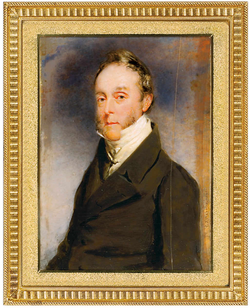 George Hay Hawkins Proporczyk w brązowym płaszczu, białej kamizelce i białej koszuli z wysokim kołnierzem, Camden Town, Londyn, 1864 autorstwa Charles Basebe