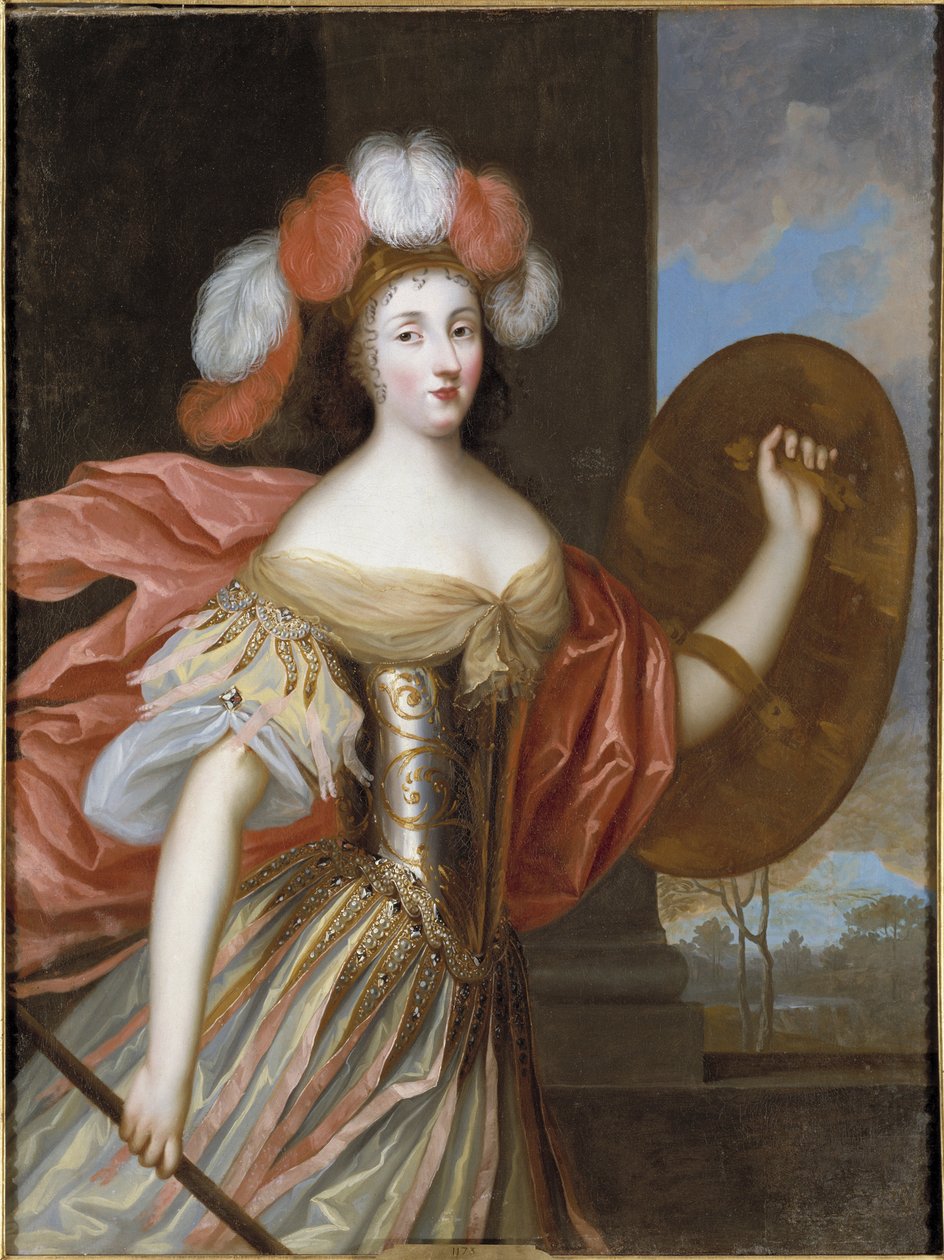 Olympe Mancini, hrabina Soissons i Atena - Portret Olimpii Mancini (1638-1708), hrabina Soissons jako Atena, autorstwa Beaubrun, Charles (1604-1692). Olej na płótnie. Wymiar: 130x99 cm. Muzeum Narodowe w Sztokholmie autorstwa Charles Beaubrun