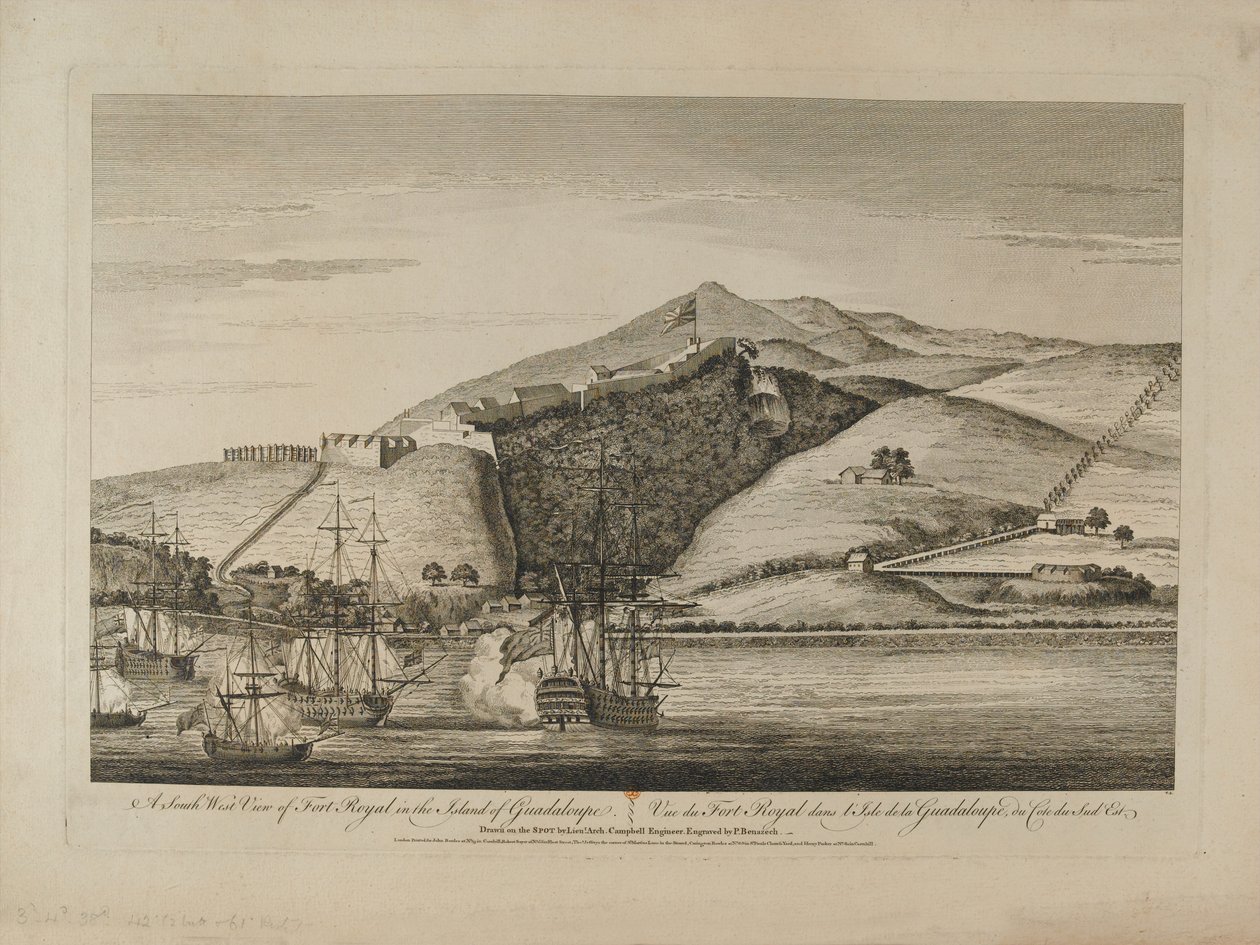 ?Południowy widok na Fort Royal na wyspie Guadaloupe?, 1759 circa? autorstwa Charles Benazech