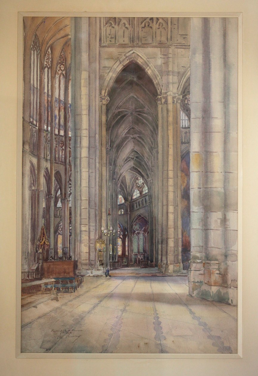 Wnętrze katedry Beauvais, ok.1896 (akwarela) autorstwa Charles Bernier