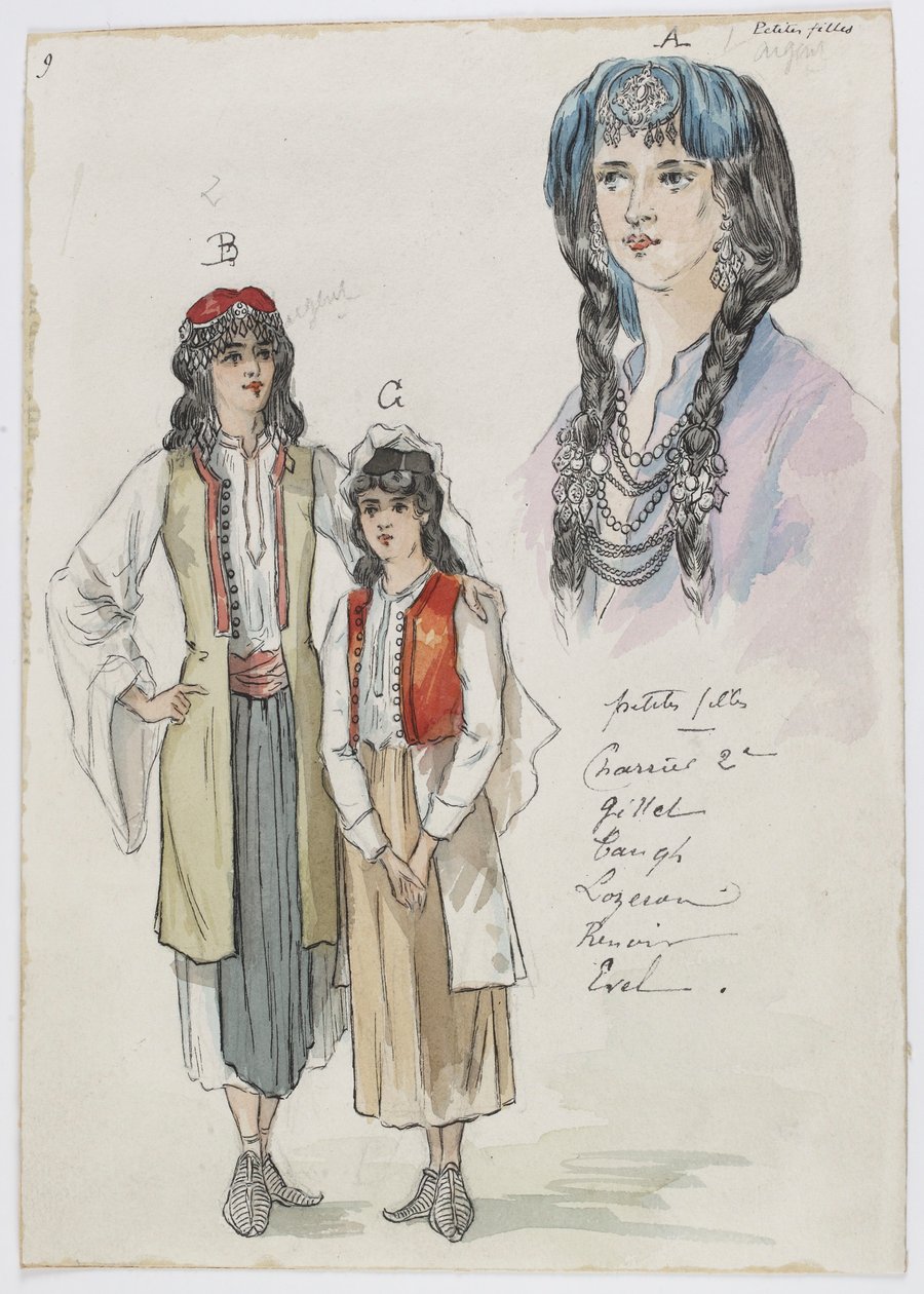 Holmès - Czarna góra - kostiumy Charles Bianchini - 09. Małe dziewczynki. Panny Charrier 2e, Gillet, Taugh, Lozeran, Renoir, Evel autorstwa Charles Bianchini
