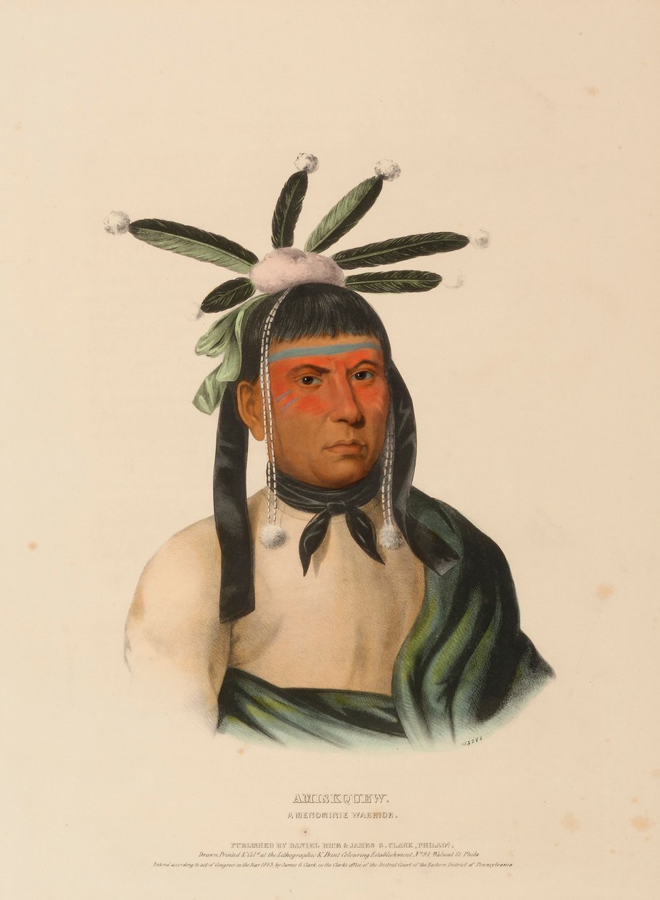 AMISKQUEW. A MENOMINIE WARRIOR., z Historii plemion indiańskich Ameryki Północnej autorstwa Charles Bird King