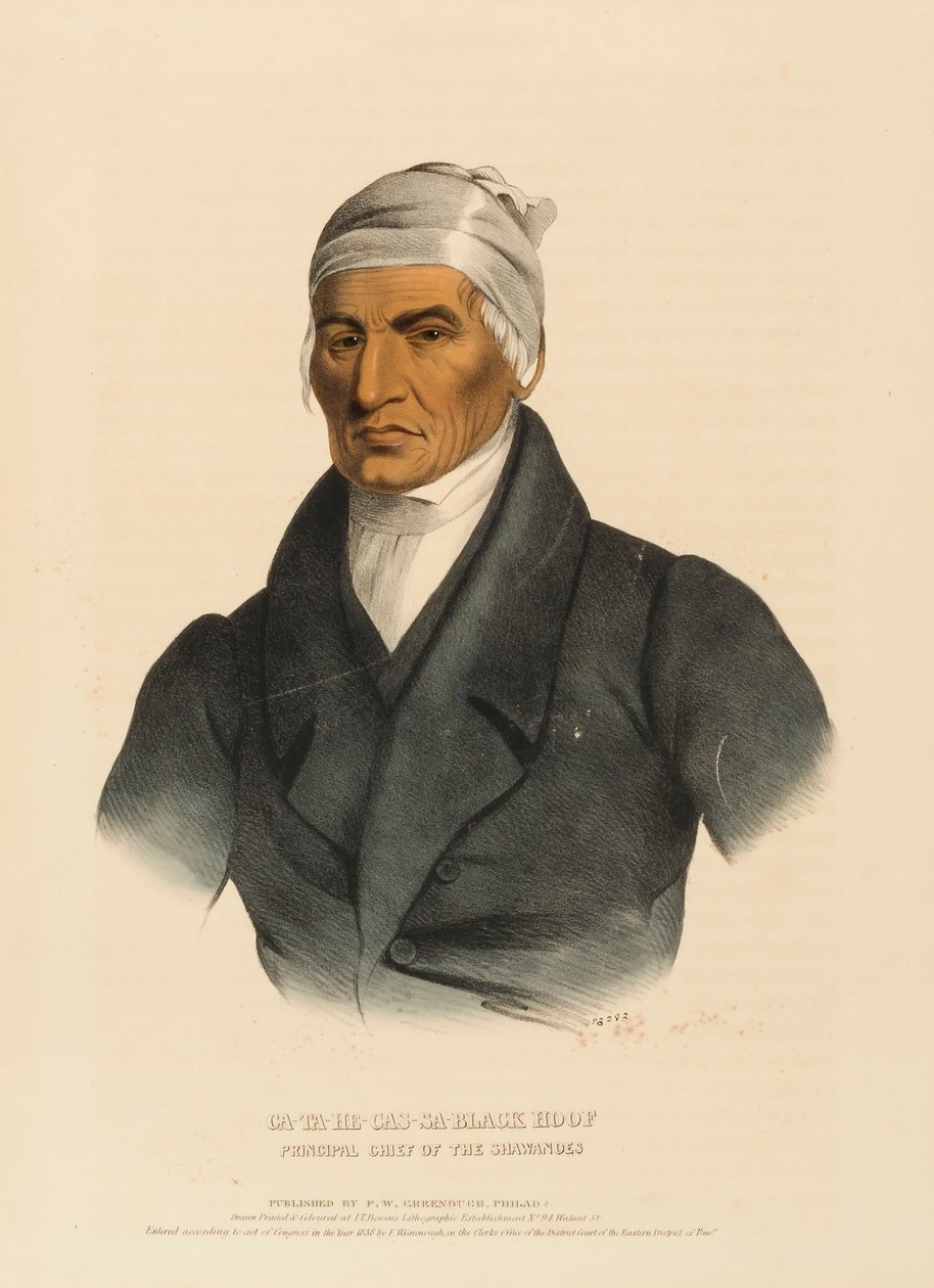 CA-TA-HE-CAS-SA-CZARNE KOPYTO. GŁÓWNY WÓDZ SHAWANOES, z Historii plemion indiańskich Ameryki Północnej autorstwa Charles Bird King
