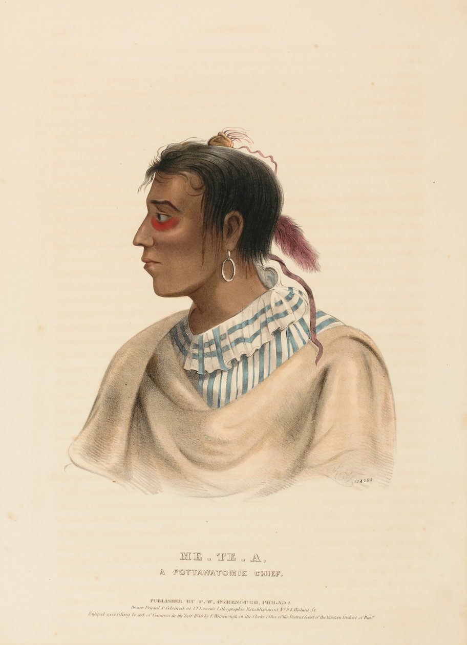 ME-TE-A, A POTTAWATOMIE CHIEF., z Historii plemion indiańskich Ameryki Północnej autorstwa Charles Bird King