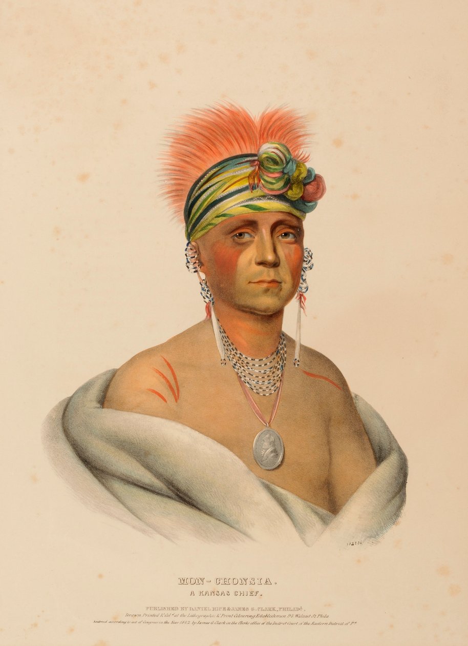 MON-CHONSIA. A KANSAS CHIEF., z Historii plemion indiańskich Ameryki Północnej autorstwa Charles Bird King