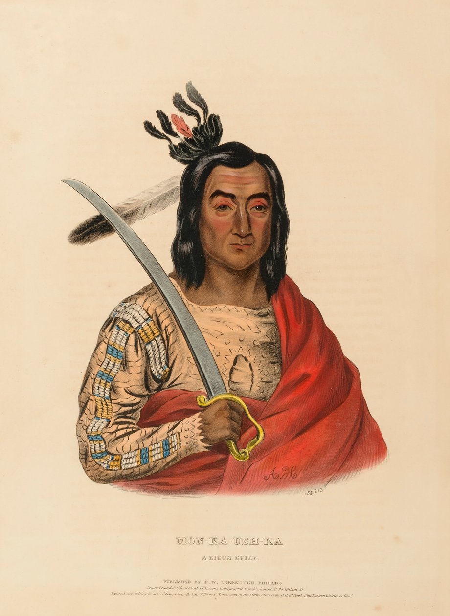 MON-KA-USH-KA. A SIOUX CHIEF., z Historii plemion indiańskich Ameryki Północnej autorstwa Charles Bird King