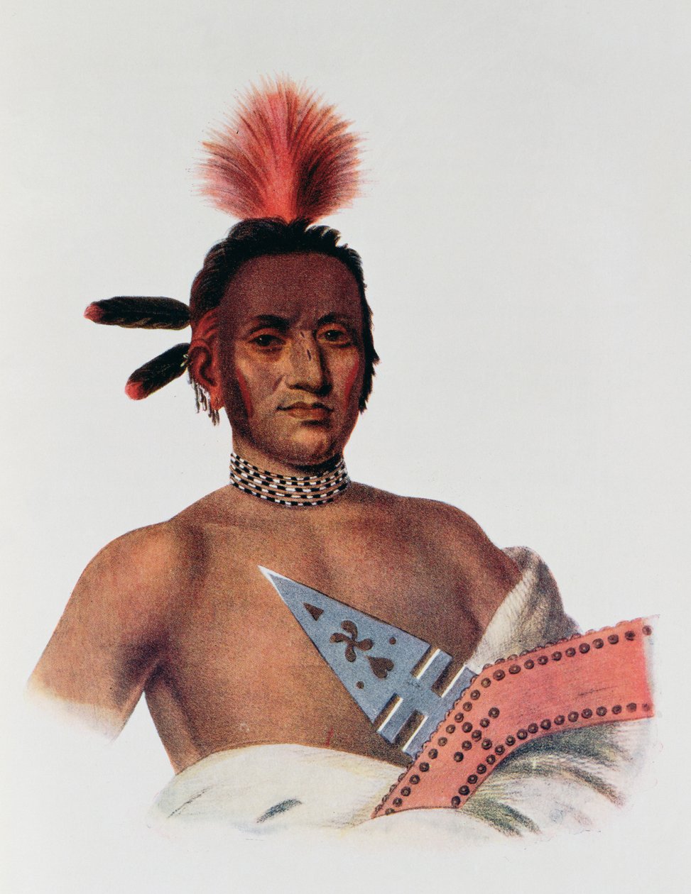 Moa-Na-Hon-Ga lub „Great Walker”, wódz stanu Iowa, 1824, ilustracja z „Indiańskich plemion Ameryki Północnej, tom 1”, Thomasa L. McKenneya i Jamesa Halla, wyd. przez Johna Granta autorstwa Charles Bird King