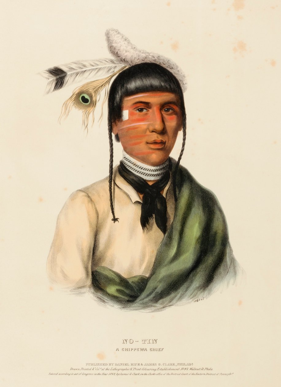 NO-TIN. A CHIPPEWA CHIEF., z Historii plemion indiańskich Ameryki Północnej autorstwa Charles Bird King