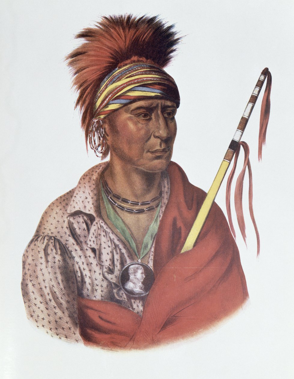 Notchimine or No Heart, wódz stanu Iowa, 1837, ilustracja z „Indiańskich plemion Ameryki Północnej, tom 2”, autorstwa THomasa L. McKenneya i Jamesa Halla, wyd. przez Johna Granta autorstwa Charles Bird King